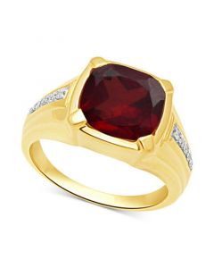 Men's Garnet (5-1/8 ct. t.w.) & Diamond (1/10 ct. t.w.) Ring in 18k Gold Over Sterling Silver