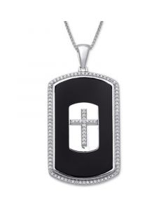 Men's Onyx & Diamond (1/3 ct. t.w.) Cross 22" Pendant Necklace in Sterling Silver