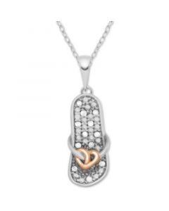 Diamond Two-Tone Flip-Flop Sandal 18" Pendant Necklace (1/10 ct. t.w.) in Sterling Silver & 18k Rose Gold-Plate