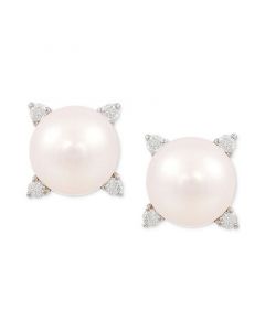 Cultured Freshwater Pearl (8mm) & Diamond (1/8 ct. t.w.) Stud Earrings in 14k Gold