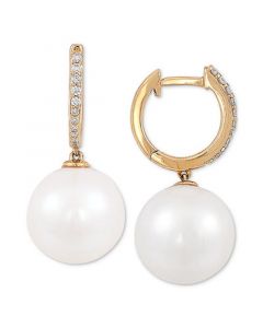 Cultured White Ming Pearl (12mm) & Diamond (1/8 ct. t.w.) Drop Earrings in 14k Gold