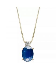 Sapphire (1-1/2 ct. t.w.) and Diamond Accent Oval Pendant  Necklace in 14k Yellow Gold (Also Available in Ruby and Emerald)