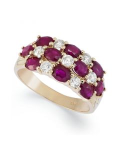 Ruby (2-1/2 ct. t.w.) and Diamond (1/2 ct. t.w.) 3 Row Band Ring in 14k Gold