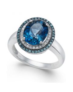 London Blue Topaz (2-3/4 ct. t.w.), Blue and White Diamond (1/3 ct. t.w.) Oval Ring in 14k White Gold