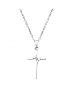 Sterling Silver Necklace, Curved Cross and Diamond Accent Pendant