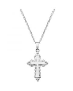 Sterling Silver Necklace, Ornate Edge Cross Pendant