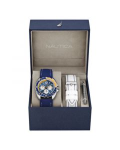 Men's N09915G Sport Ring Multifunction Navy Resin Strap Watch Box Set with White Resin Strap