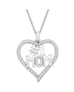 Diamond #1 Mom Heart Pendant Necklace (1/6 ct. t.w.) in Sterling Silver, 18" + 2" extender