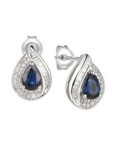 Sapphire (9/10 ct. t.w.) & Diamond (1/3 ct. t.w.) Stud Earrings in 14k White Gold (Also available in Emerald)