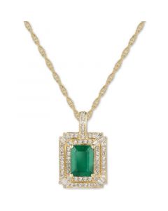 Emerald (9/10 ct. t.w.) & Diamond (1/3 ct. t.w.) 18" Pendant Necklace in 14k White Gold