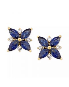 Ruby (1-5/8 ct. t.w.) & Diamond (1/8 ct. t.w.) Flower Stud Earrings in 14k Gold (Also in Sapphire)