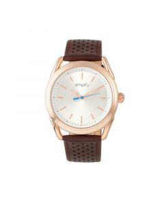 Quartz The 5900 Rose Gold Case, Genuine Brown Leather Watch 43mm