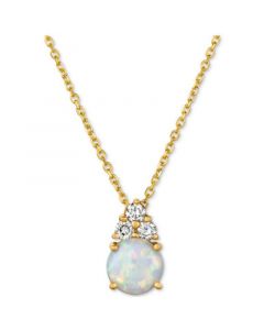 Opal (7/8 ct. t.w.) & Diamond (1/6 ct. t.w.) 16" Pendant Necklace in 14k Gold