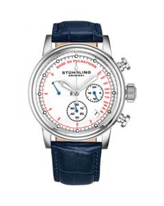 Men's Quartz Pulsometer Chronograph, White Dial, Blue Leather Strap Watch