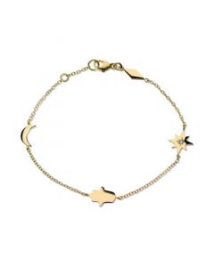 Diamond Accent Star, Hamsa and Moon Bracelet in 14k Yellow Gold