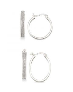 Glitter Hoop Earrings Set in 18k Gold Over Sterling Silver or Sterling Silver