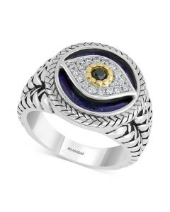 EFFY® Men's Multi-Gemstone & Diamond (1/10 ct. t.w.) Evil Eye Ring in Sterling Silver & 14k Gold