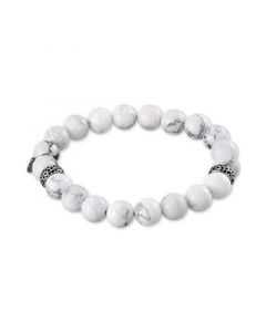 White Agate (10mm) Beaded Stretch Bracelet in Stainless Steel