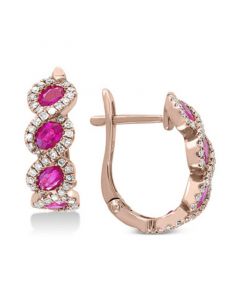 EFFY®Ruby (1-1/3 ct. t.w.) & Diamond (3/8 ct. t.w.) Hoop Earrings in 14k Rose Gold