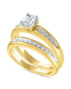 Diamond Bridal Set (1/10 ct. t.w.) in 14k Gold Over Sterling Silver