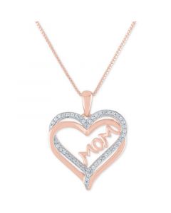 Diamond Mom 18" Pendant Necklace (1/8 ct. t.w.) in 14k Rose Gold Over Sterling Silver