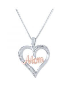 Diamond "Mom" Heart 18" Pendant Necklace (1/8 ct. t.w.) in Sterling Silver and 14k Rose Gold Plate