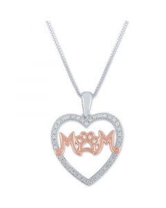 Diamond Mom Paw-Print 18" Pendant Necklace (1/10 ct. t.w.) in Sterling Silver and 14k Rose Gold Over Sterling Silver