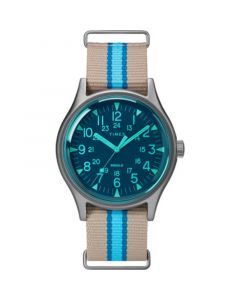 Timex MK1 Aluminum California 40mm Tan with Blue Stripe Fabric Strap Watch