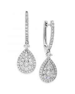 Diamond Cluster Teardrop Earrings in 14k White Gold (1 ct. t.w.)