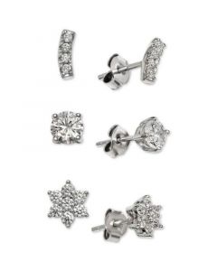 Cubic Zirconia 3-Piece Stud Earring Set in Sterling Silver, Created for Macy's