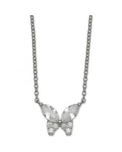 Cubic Zirconia Butterfly 18" Pendant Necklace in Sterling Silver, Created for Macy's