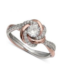 Cubic Zirconia Love Knot Ring in 18k Rose Gold Over Sterling Silver and Sterling Silver, Created for Macy's