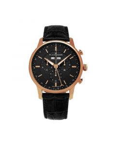 Alexander Watch A101-04, Stainless Steel Rose Gold Tone Case on Black Embossed Genuine Leather Strap