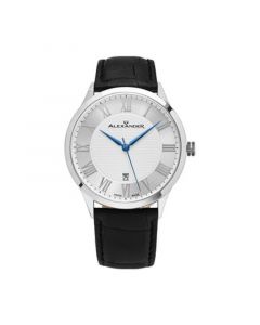 Alexander Watch A103-01, Stainless Steel Case on Black Embossed Genuine Leather Strap