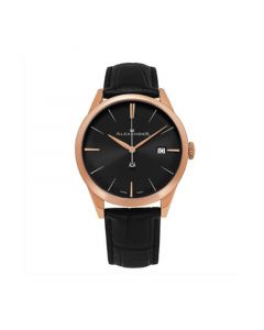 Alexander Watch A911-05, Stainless Steel Rose Gold Tone Case on Black Embossed Genuine Leather Strap