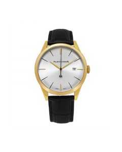 Alexander Watch A911-07, Stainless Steel Yellow Gold Tone Case on Black Embossed Genuine Leather Strap