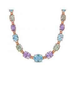 Blue Topaz (29-7/8 ct. t.w.), Pink Amethyst (20-3/4 ct. t.w) and Prasiolite (18-1/3 ct. t.w.) 17" Link Necklace in 18k Rose Gold over Sterling Silver