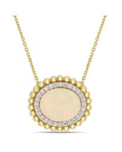 Opal (3-1/2 ct. t.w.) and Diamond (1/4 ct. t.w.) Halo 17" Necklace in 14k Yellow Gold