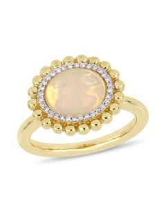 Opal (2 ct.t.w.) and Diamond (1/10 ct.t.w.) Halo Ring in 14k Yellow Gold