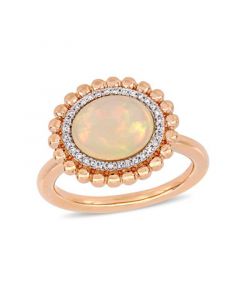 Opal (2-3/4 ct.t.w.) and Diamond (1/10 ct.t.w.) Halo Ring in 14k Rose Gold