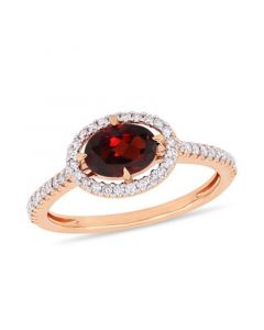 Garnet (1 ct.t.w.) and Diamond (1/4 ct.t.w.) Halo Ring in 10k Rose Gold