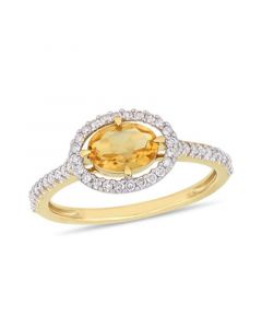 Citrine (3/4 ct.t.w.) and Diamond (1/4 ct.t.w.) Halo Ring in 10k Yellow Gold