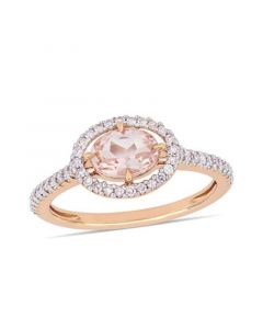 Morganite (3/4 ct.t.w.) and Diamond (1/4 ct.t.w.) Halo Ring in 14k Rose Gold