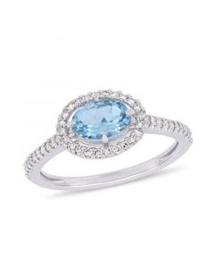 Aquamarine (5/8 ct.t.w.) and Diamond (1/4 ct.t.w.) Halo Ring in 10k White Gold