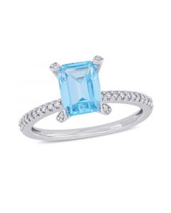 Blue Topaz (2 ct.t.w.) and Diamond (1/10 ct.t.w.) Ring in 10k White Gold