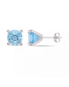 Gemstone and Diamond Accent Stud Earrings in 10k White Gold. Available in Blue Topaz (4-3/4 ct.t.w.), Citrine (3 5/8 ct.t.w), Garnet (4 ct.t.w.), Amethyst (3 ct. t.w.) & Prasiolite (3 1/2 ct.t.w.)