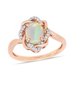 Blue Opal (3/4 ct.t.w.) and Diamond (1/10 ct.t.w.) Interlaced Halo Ring 10k Rose Gold