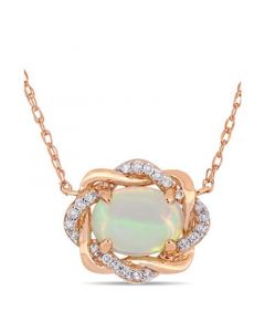 Blue Opal (3/4 ct.t.w.) and Diamond (1/10 ct.t.w.) Interlaced Halo 17" Necklace in 10k Rose Gold