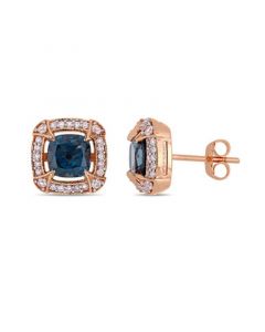 Blue Topaz (2-1/5 ct. t.w.), White Sapphire (1/8 ct. t.w.) and Diamond (1/5 ct.t.w.) Halo Stud Earrings in 10k Rose Gold