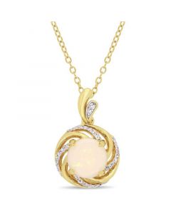 Opal (1-1/4 ct. t.w.), White Topaz (1/6 ct. t.w.) and Diamond-Accent Swirl Halo 18" Necklace in 18k Gold over Sterling Silver